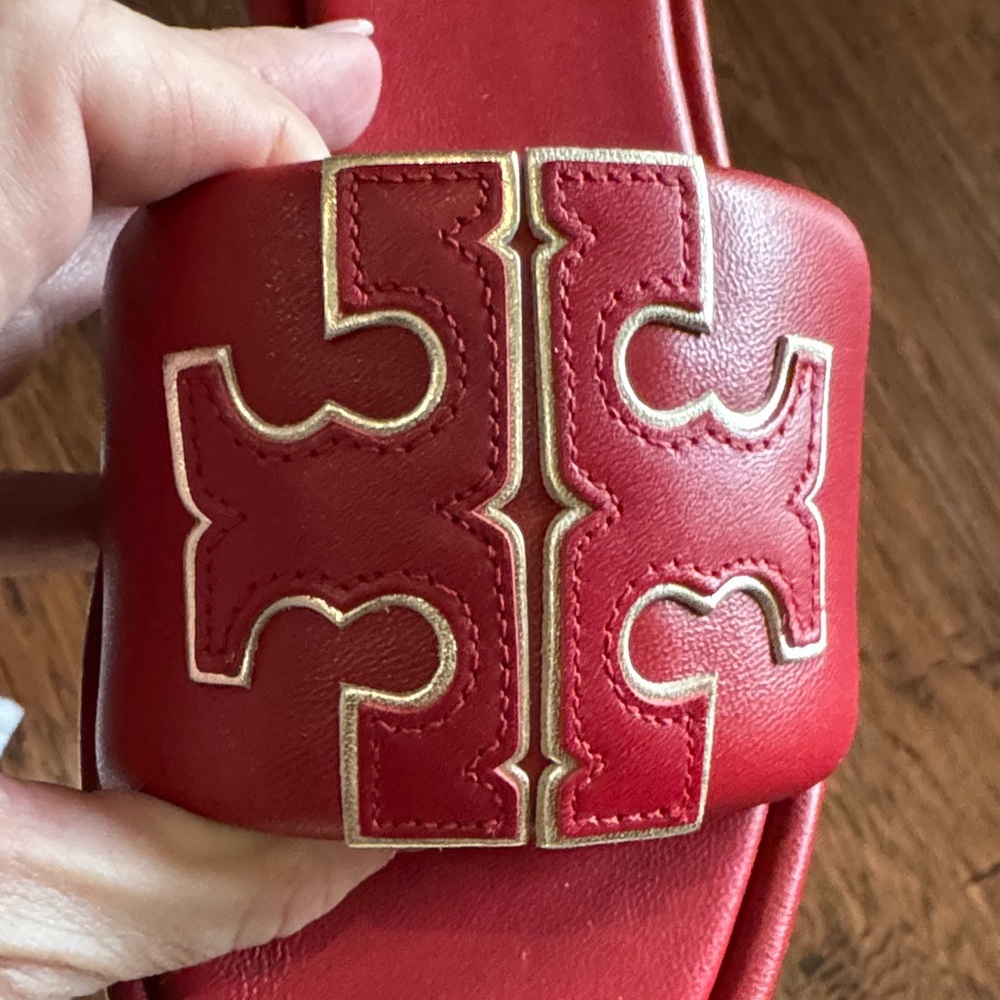 New!! Tory Burch Red and Gold Double T sport slide size 7 - Picture 3 of 9
